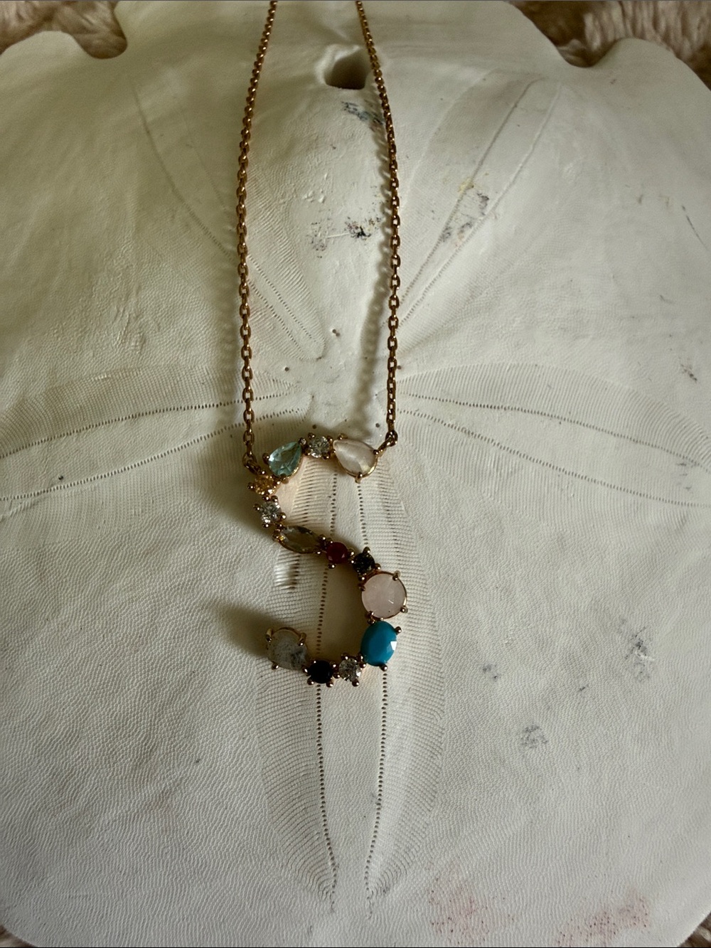 AnthropologieMultistone Gold-Tone Letter 'S' Pendant Necklace - Turquoise & Rose